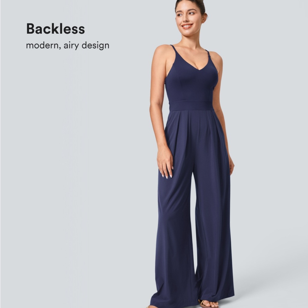 HALARA Elegant Navy Blue Backless Jumpsuit